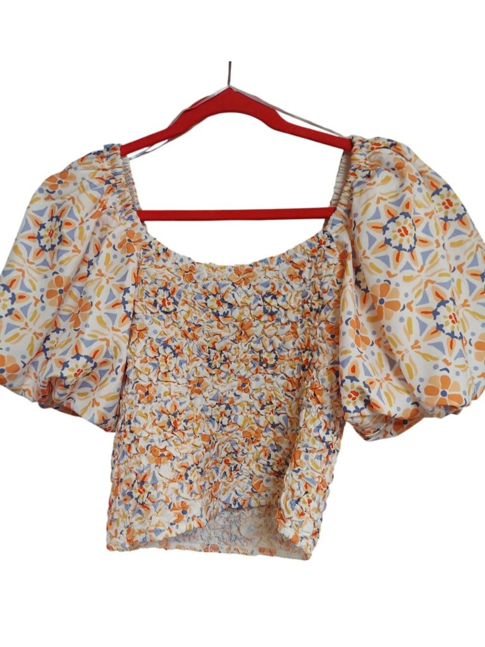 Dolan Left Coast Collection Floral Puff Sleeve Ruched Crop Top Size S